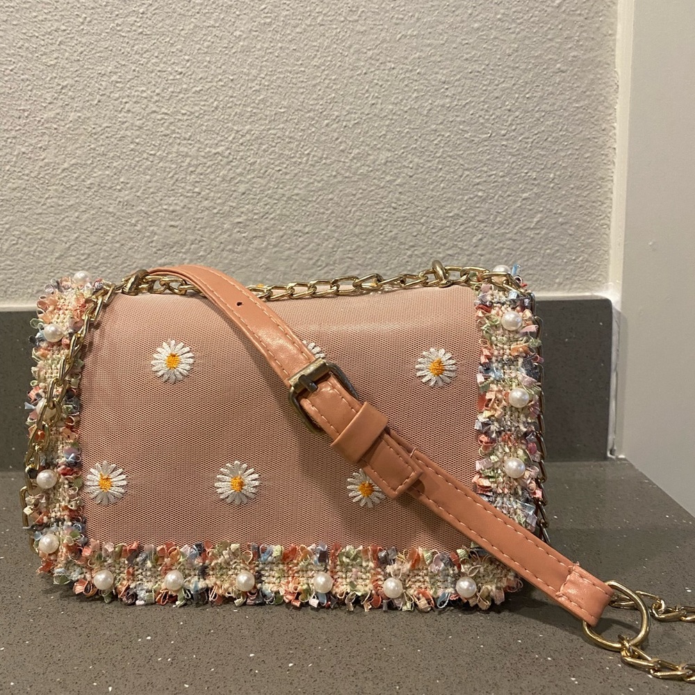 Pink floral cross body purse